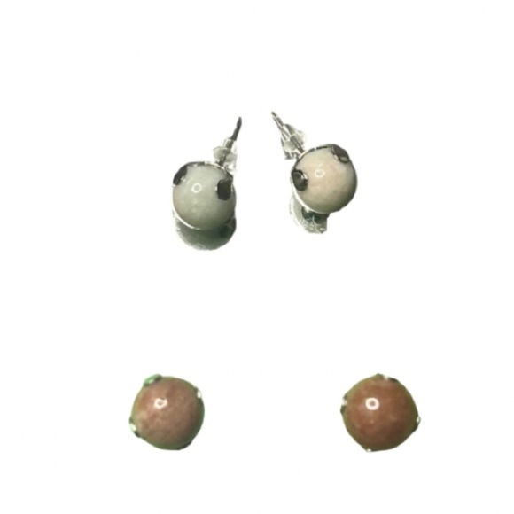 Brown Jasper & Light Jade Stud Earrings - Picture 1 of 4